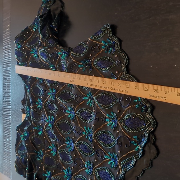 Laurence Kazar Silk Black top with Blue Sequins - Picture 4 of 8